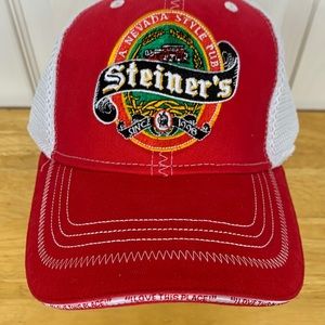 NWOT Dawg2Dawg, Perfect fit 4 way stretch Steiner’s 21st Ann. Hat L/XL red/white